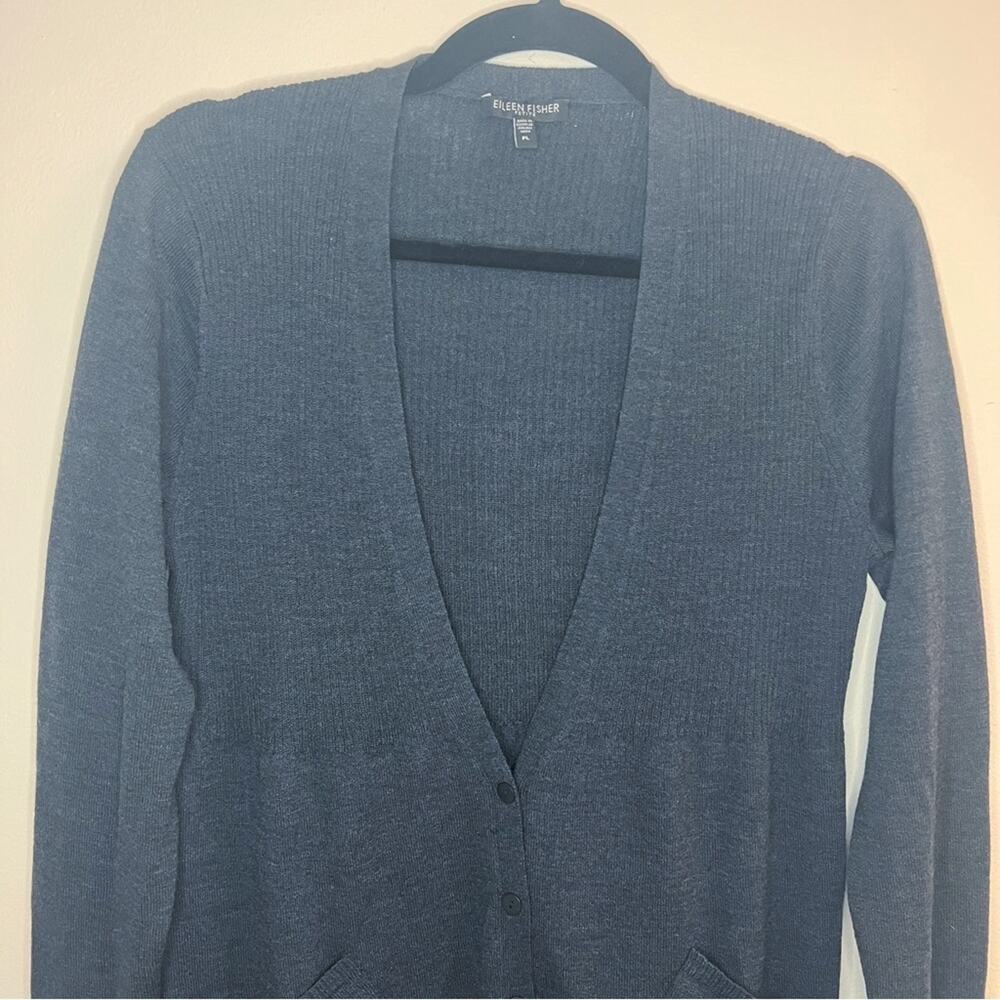 Eileen Fisher 100% Italian Wool Grey Cardigan Size Petite Large - Picture 2 of 8